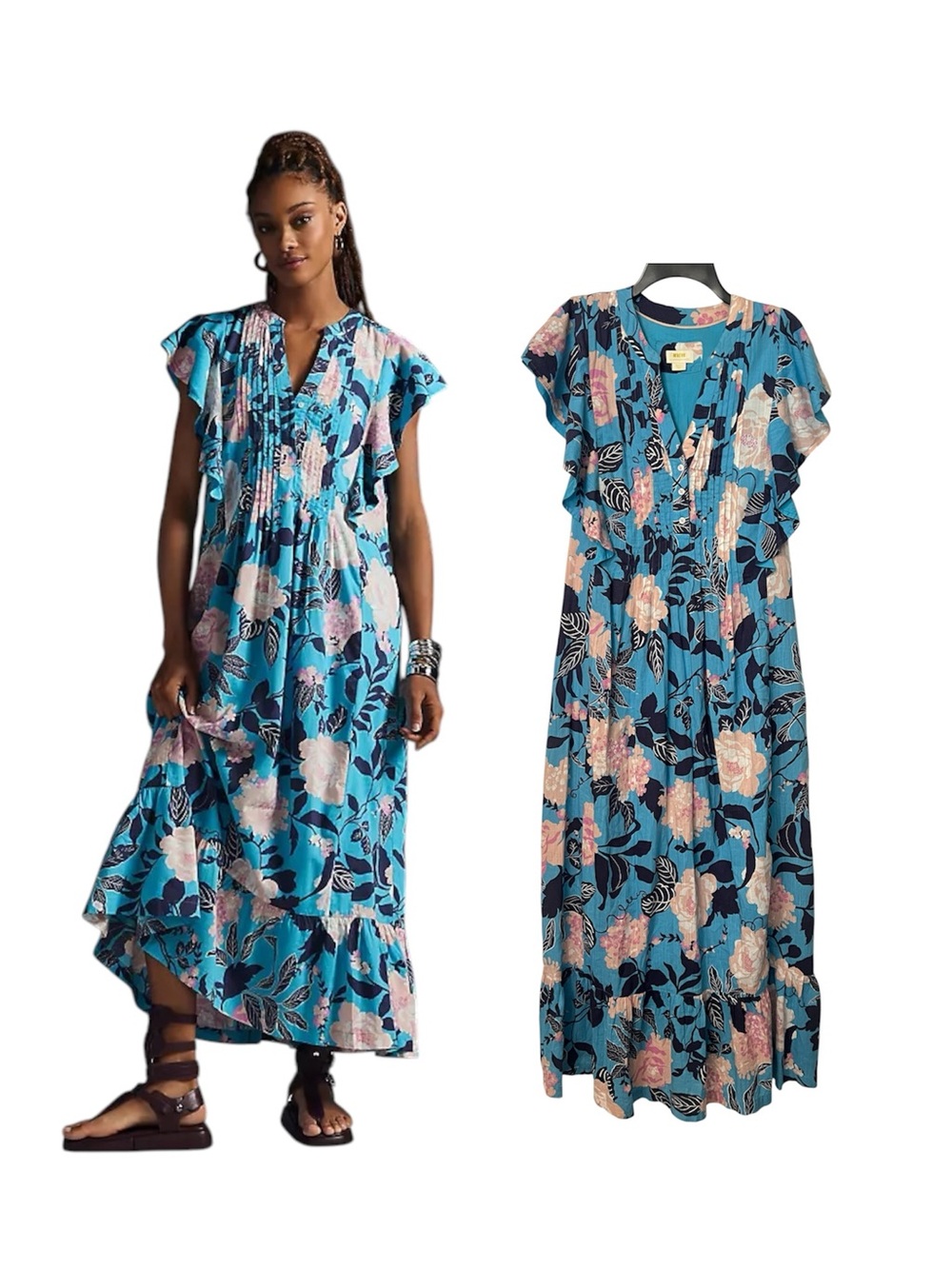 Maeve by Anthropologie Cassandra Blue Floral Maxi Dress Size Small